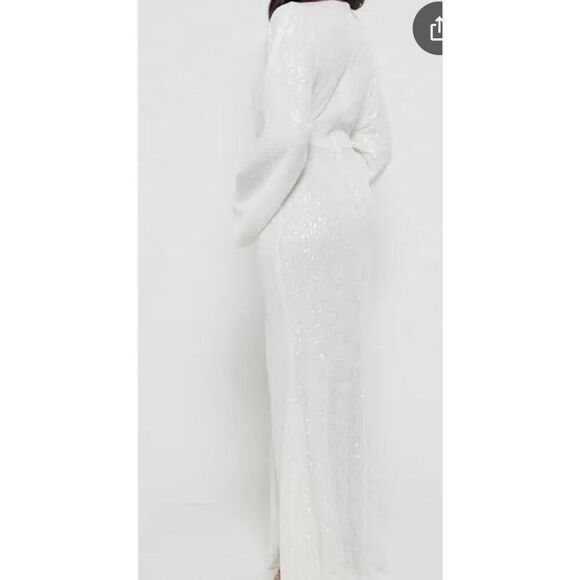 Pretty Lavish UK Alexis white sequin dolman sleeve maxi gown 6 - Picture 3 of 13